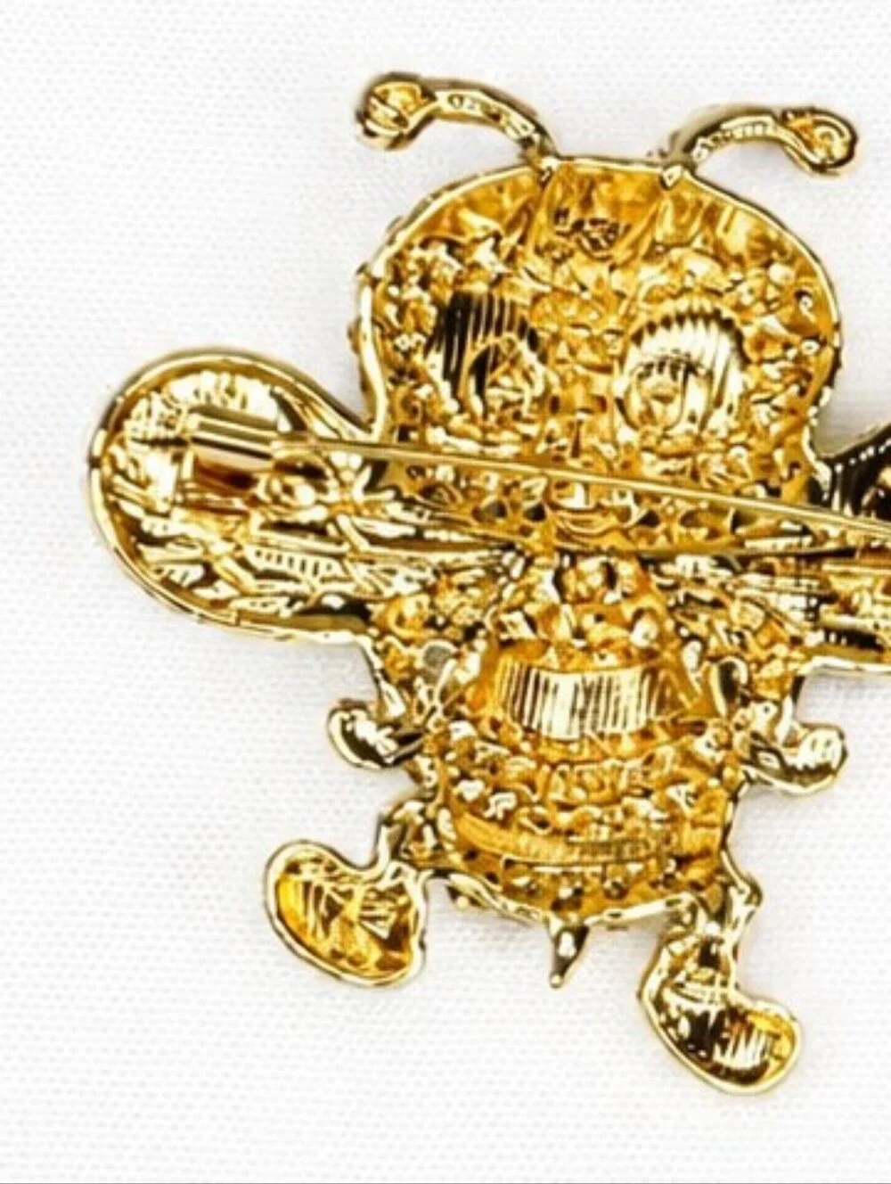 💎 Rhinestone Bumble Bee Brooch Pin Gold Tone Black Enamel Whimsical Statement